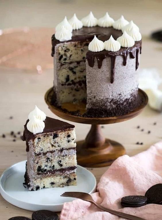 Cookies and Cream Birthday Cake with Crushed Oreos