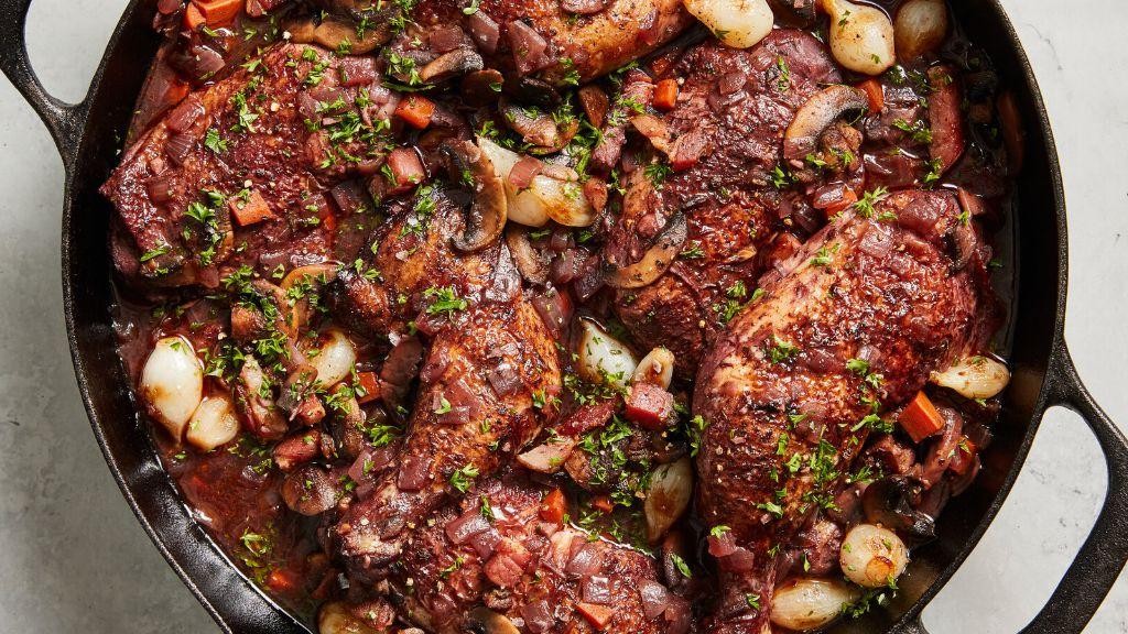 Coq au Vin with Red Wine and Bacon