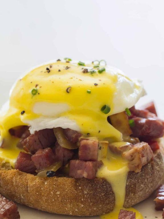 Corned Beef and Egg Breakfast Sandwich with Hollandaise