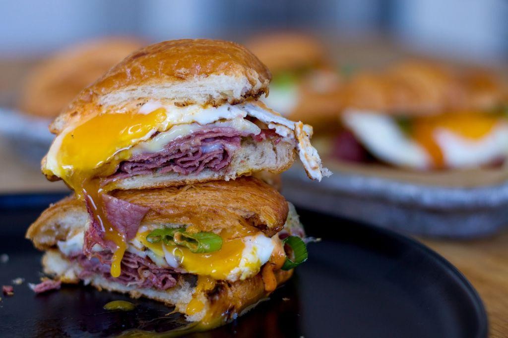 Corned Beef and Fried Egg Sandwich with Sriracha Mayo
