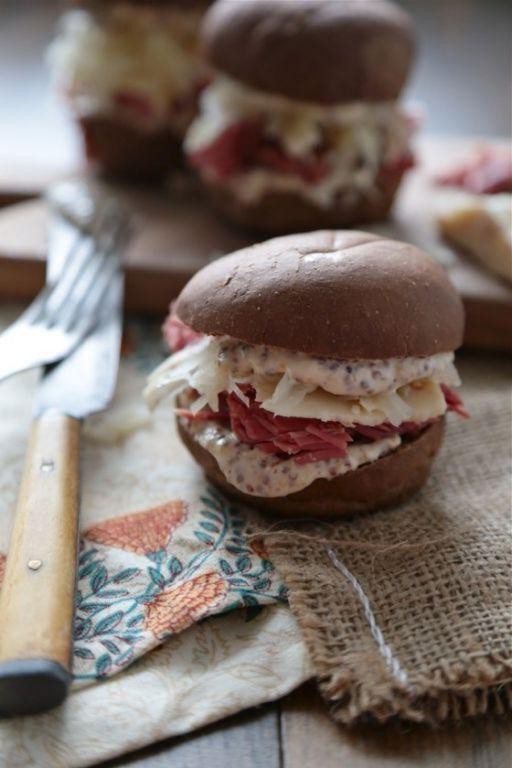Corned Beef and Horseradish Cream Sandwich on Pumpernickel