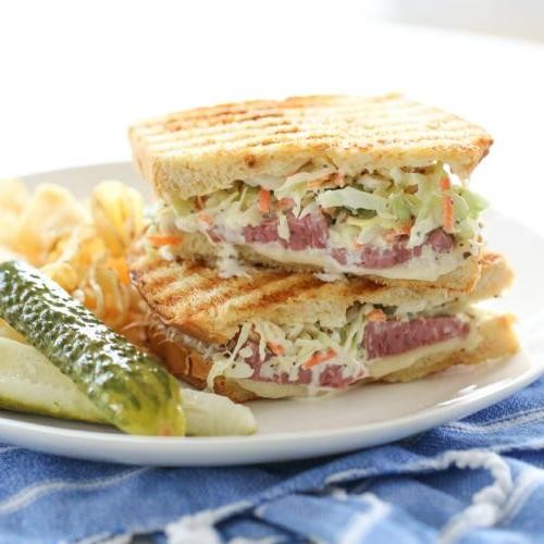 Corned Beef and Swiss Panini with Dill Pickles
