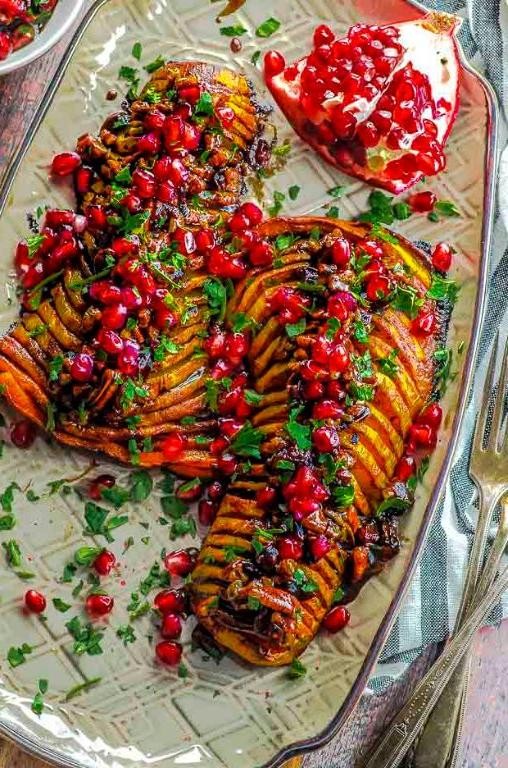 Cranberry Pecan Hasselback Butternut Squash