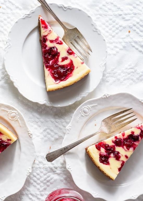 Cranberry Sauce Swirl Cheesecake