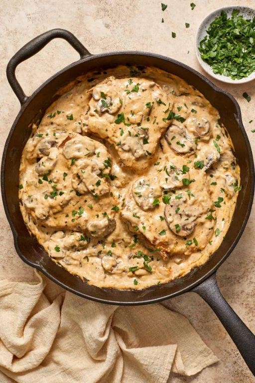 Creamy Mushroom One Pan Pork Chops