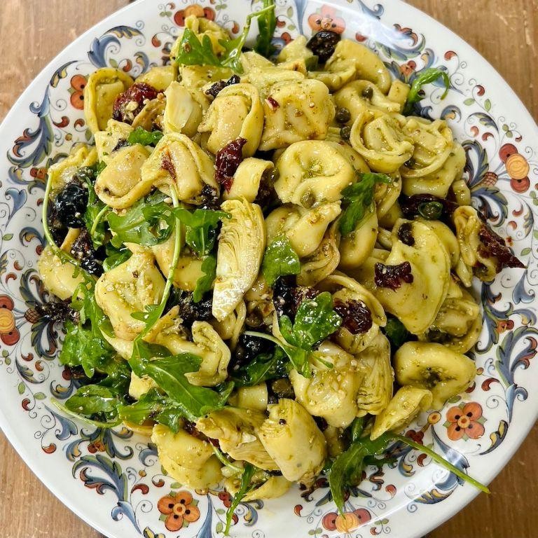 Creamy Pesto Tortellini Salad with Pine Nuts