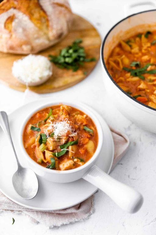 Creamy Tomato Basil Chicken Noodle Soup