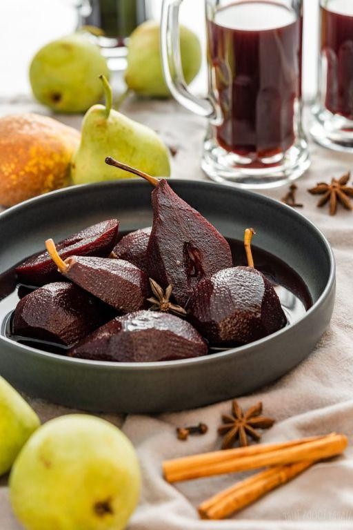 Crockpot Mulled Wine Poached Pears