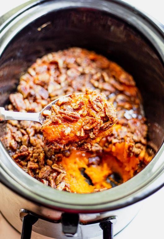 Crockpot Sweet Potato Casserole with Pecans