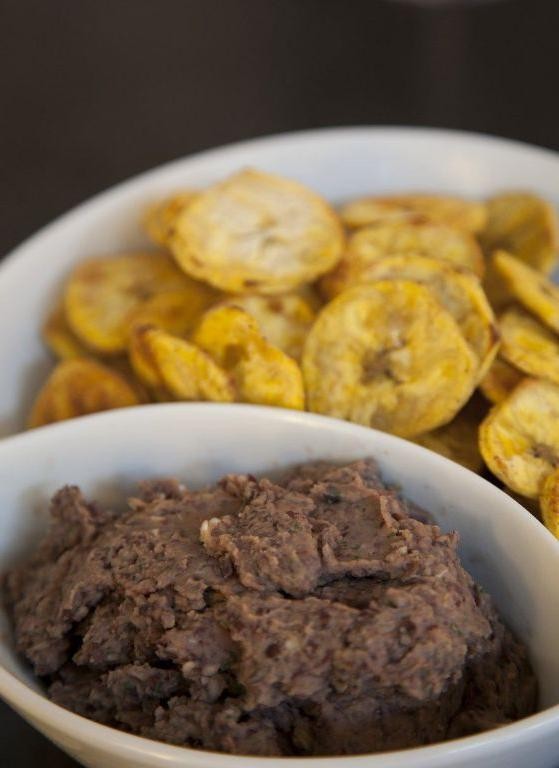 Cuban Black Bean Dip with Fried Plantains