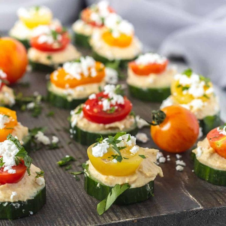 Cucumber and hummus bites