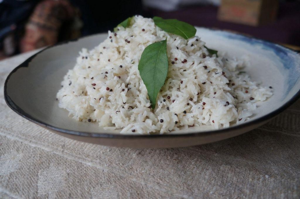 Curry Leaf Rice with Coconut and Mustard Seeds