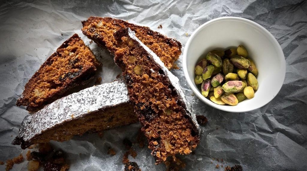 Dark Fruit Cake with Cardamom and Pistachios