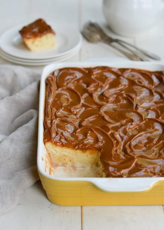 Dulce de Leche Tres Leches Cake with Caramel Glaze