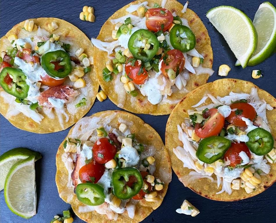 Dungeness Crab Tacos with Lime Crema