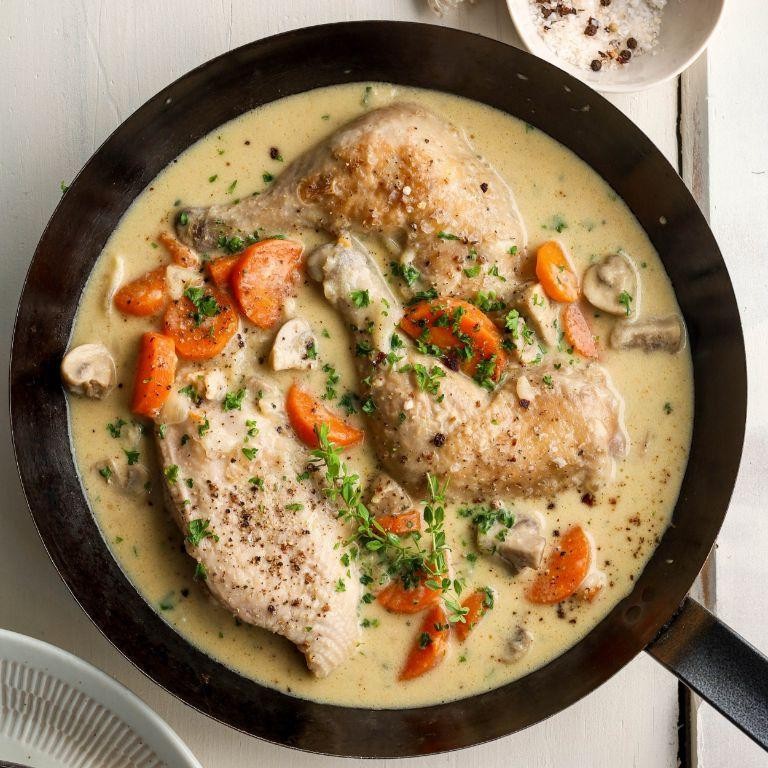 Dutch Oven Chicken Fricassee with Cream Sauce