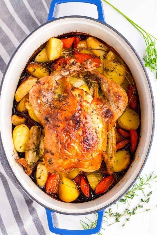 Dutch Oven Whole Roasted Chicken with Herbs