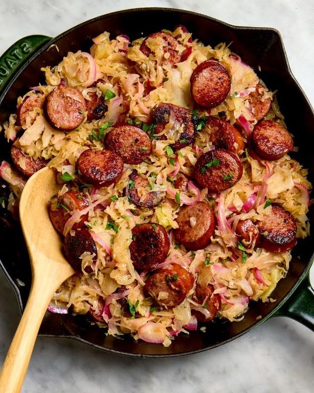 Eckrich Sausage and Sauerkraut Skillet