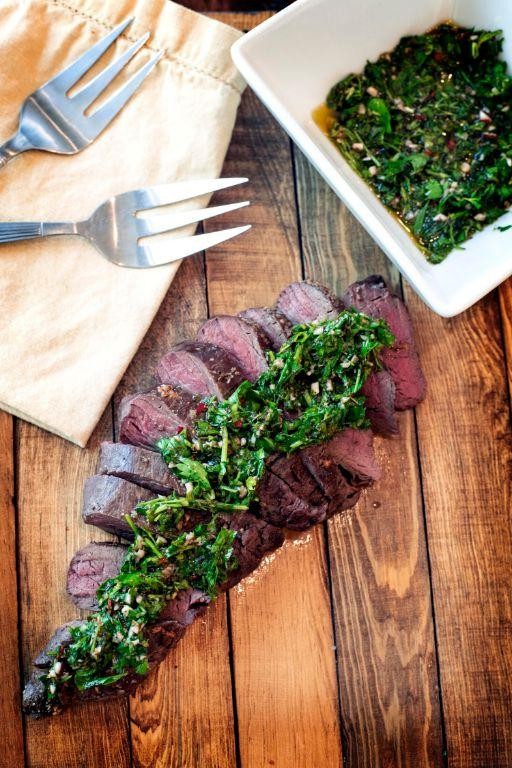 Elk Tenderloin Kebabs with Chimichurri Sauce