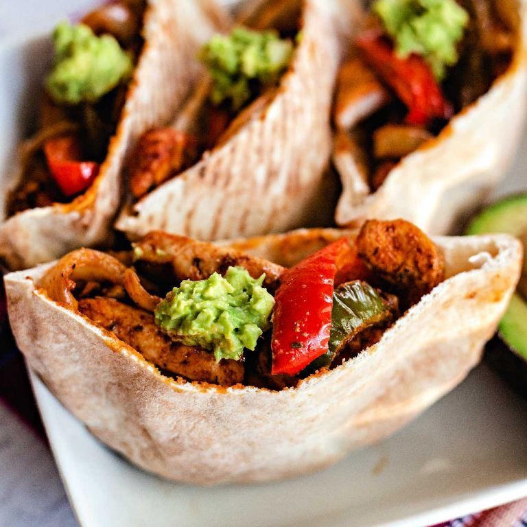 Fajita-Style Chicken Pita with Peppers and Onions