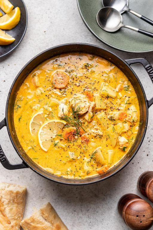 Finnish Salmon Soup with Dill and Cream