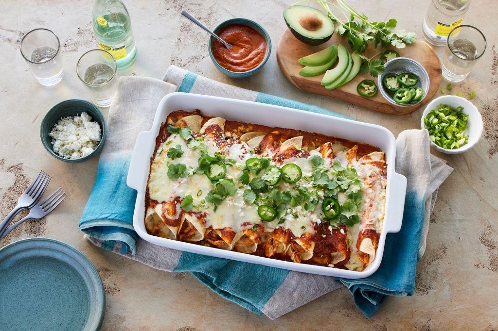 Fire-Roasted Tomato Chicken Enchilada Casserole