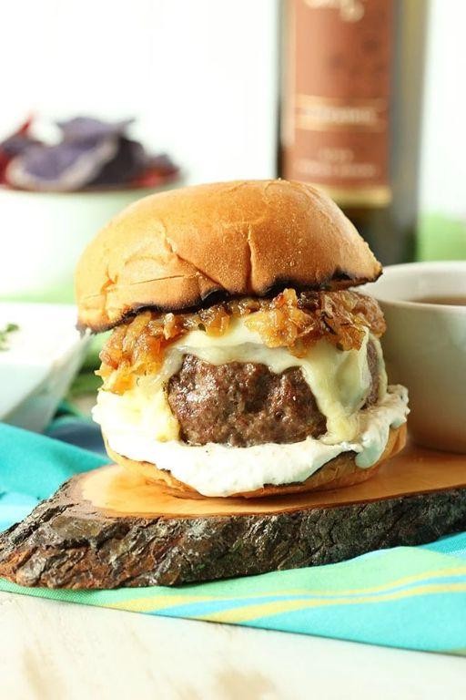 French Dip Burgers with Onion Jam