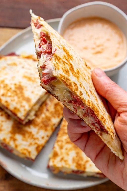 French Dip Quesadillas with Swiss Cheese