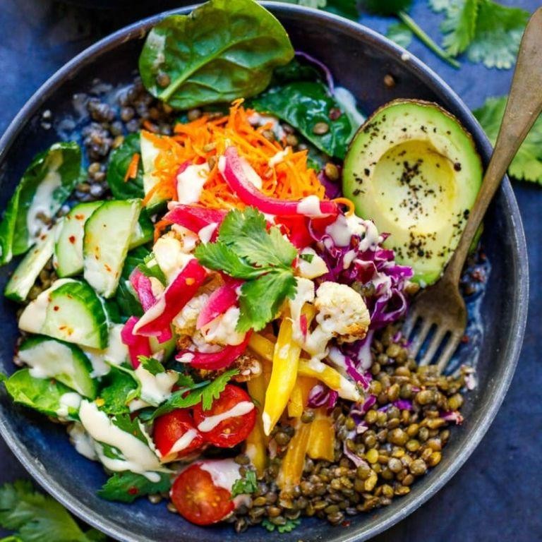 French Lentil and Avocado Buddha Bowl