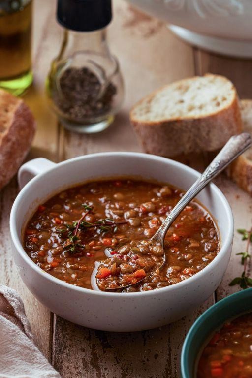 French Lentil and Bacon Stew with Crusty Bread