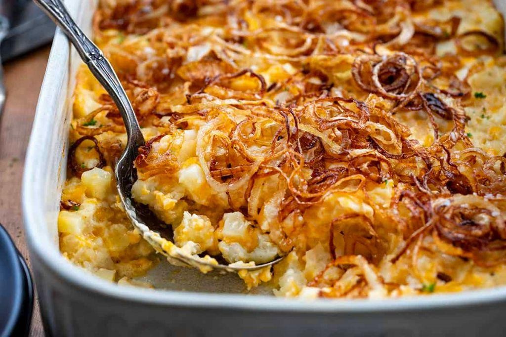 French Onion Funeral Potatoes with Gruyère Cheese