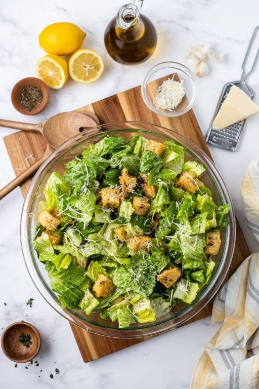 Fresh Homemade Caesar Salad with Croutons