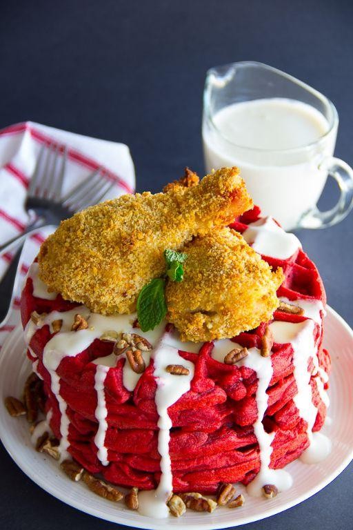 Fried Chicken and Red Velvet Waffles