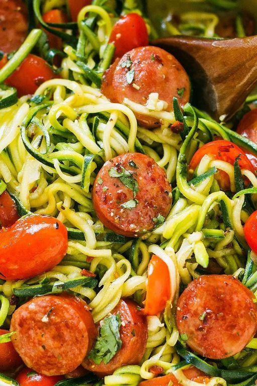 Garlic Butter Keto Kielbasa and Zoodles