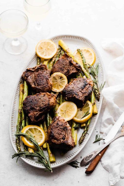Garlic Butter Lamb Chops with Roasted Asparagus