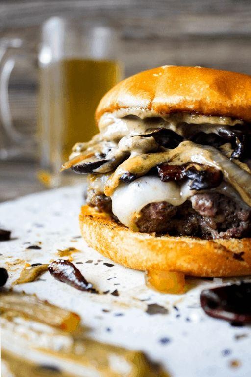 Garlic Butter Mushroom Swiss Hamburger Patty