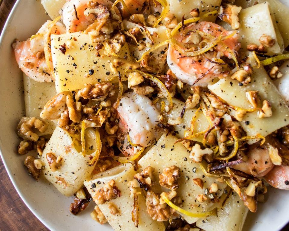 Garlic Butter Paccheri with Shrimp and Lemon