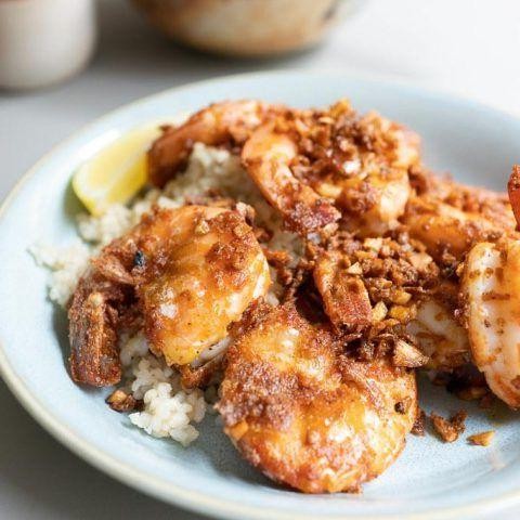 Garlic Butter Shrimp Loco Moco