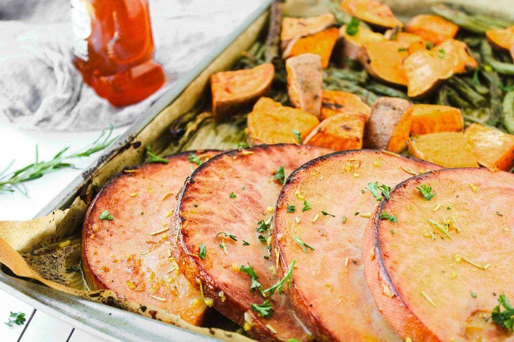 Garlic Herb Grilled Ham Steak with Roasted Vegetables