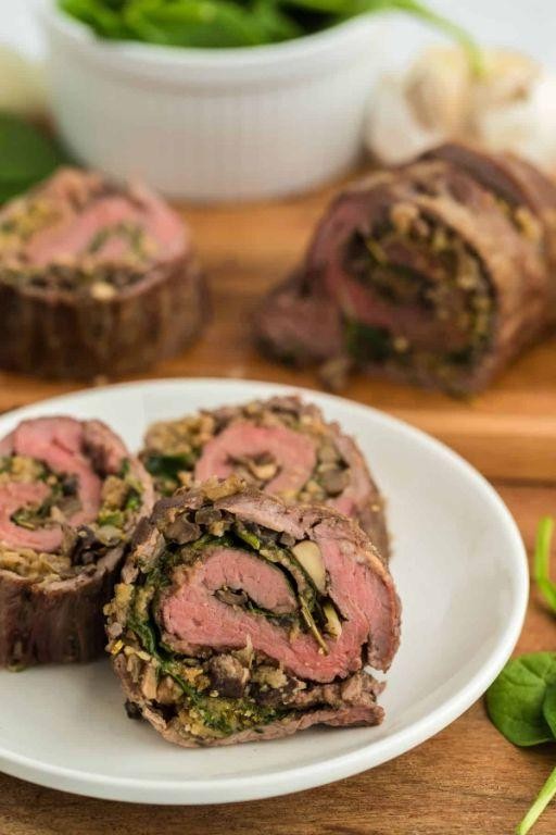 Garlic Herb Stuffed Flank Steak Pinwheels