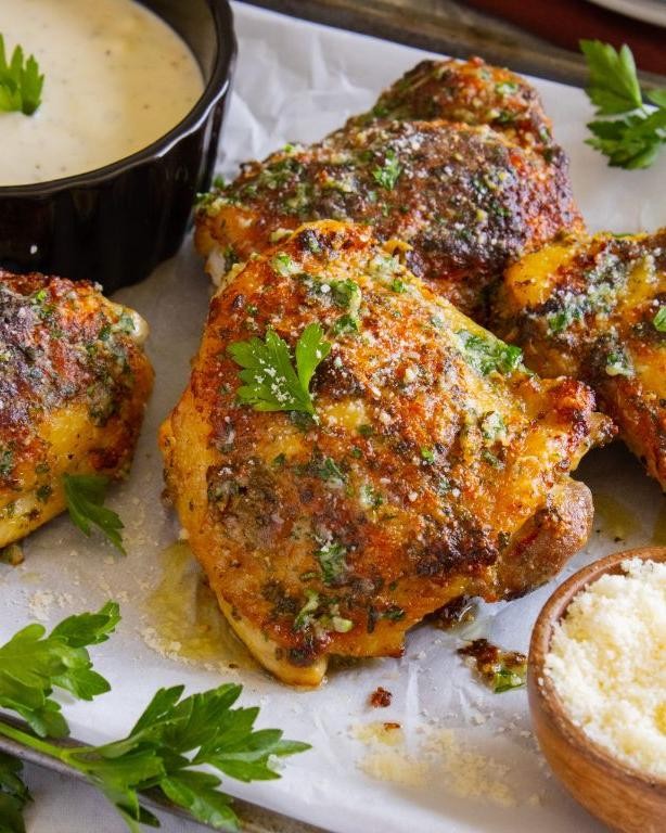 Garlic Parmesan Fried Chicken Thighs