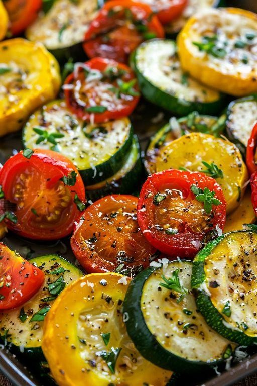 Garlic Parmesan Roasted Zucchini and Squash
