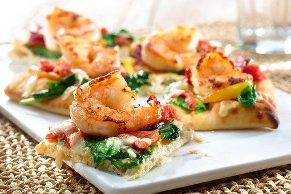 Garlic Parmesan Shrimp Flatbread with Spinach