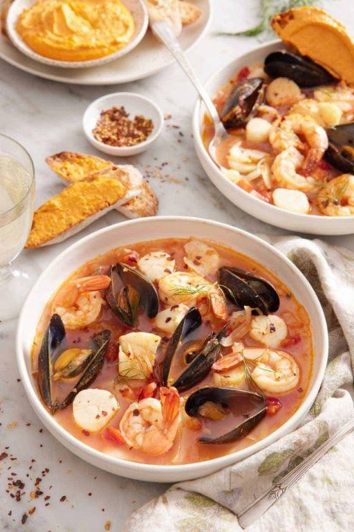 Garlicky Bouillabaisse with Crusty Bread