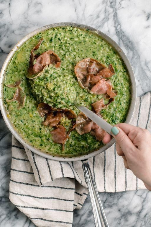 Garlicky Spinach with Crispy Prosciutto