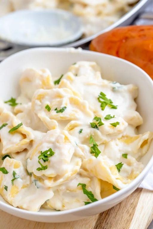 Ghostly White Cheese Tortellini in Cream Sauce