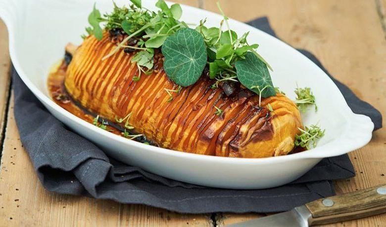 Ginger Soy Hasselback Butternut Squash