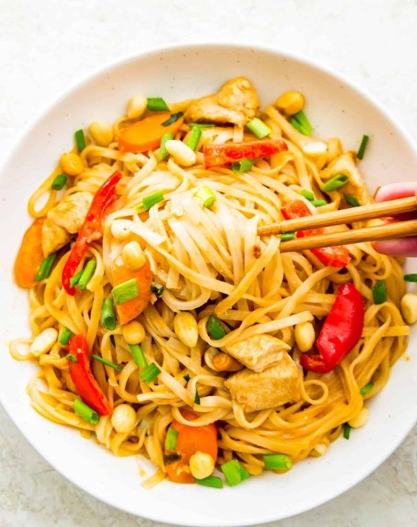 Gluten Free Chicken Pad Thai with Rice Noodles