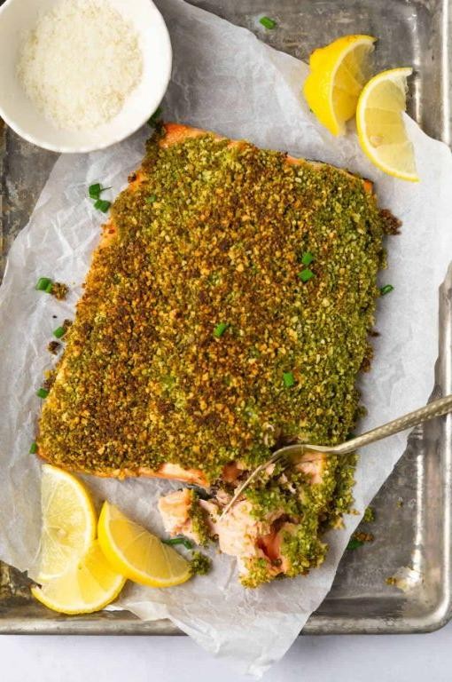 Gluten Free Pesto Crusted Salmon