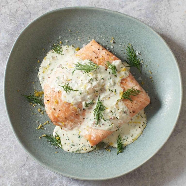 Gluten Free Salmon with Creamy Dill Sauce